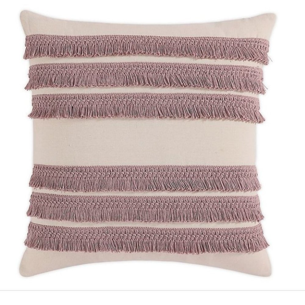 NWT  Morgan Home Square Decorative Fringe Throw Pillow Cover in Blush